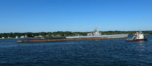 Fincantieri Bay Shipbuilding welcomed a national treasure to the shipyard today, as the USS Silversides - a decorated WWII submarine – arrived for a three-month preservation project. Photo Courtesy of Fincantieri Marine Group